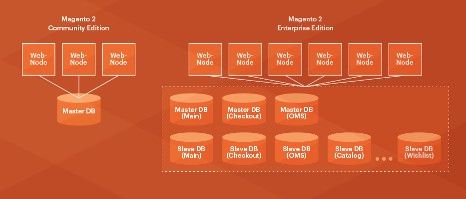 Magento EE uses different databases to store tables