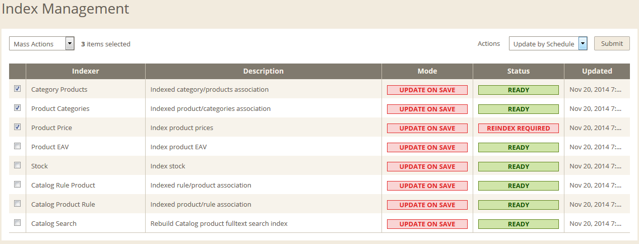 Changing indexer modes